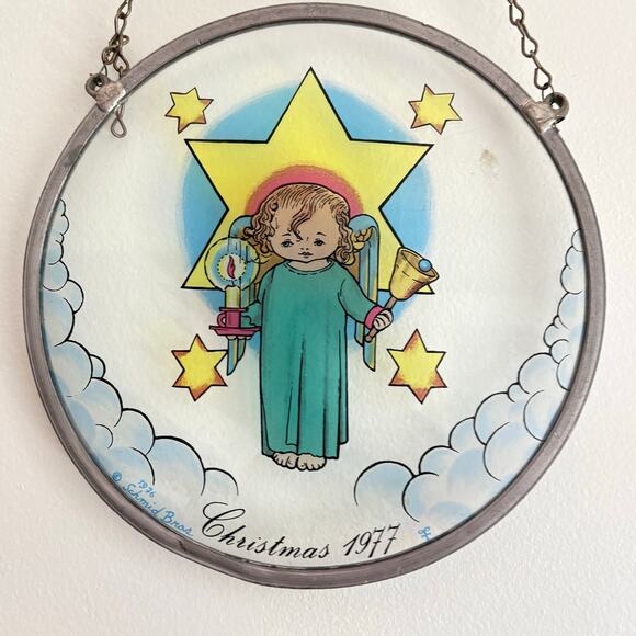 Vintage 1977 Christmas Angel Stained Glass Hanging Ornament Retro Holiday Decor - Picture 4 of 5